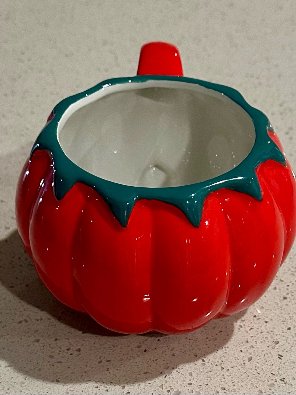 Hobby Lobby Red Tomato-Shaped Ceramic Mug with Green Rim